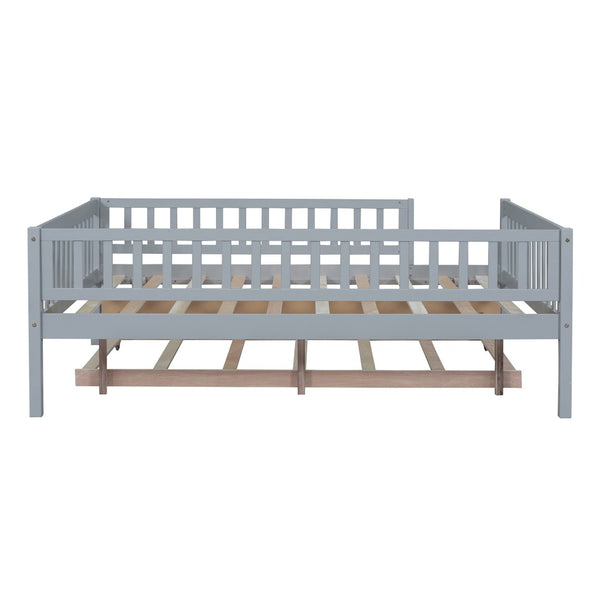 HomeRoots Gray Wood Full Daybed Frame with Trundle - Stylish, Space-Saving Design for Versatile Living Spaces 606960