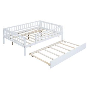 HomeRoots White Wood Full Daybed Frame with Trundle – Timeless Design, Versatile Comfort & Easy Storage Solution 606961