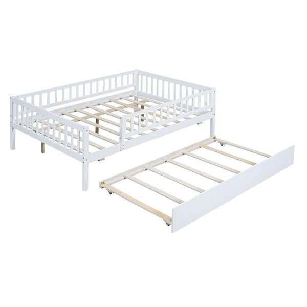 HomeRoots White Wood Full Daybed Frame with Trundle – Timeless Design, Versatile Comfort & Easy Storage Solution 606961