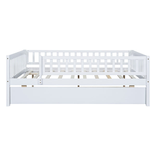 HomeRoots White Wood Full Daybed Frame with Trundle – Timeless Design, Versatile Comfort & Easy Storage Solution 606961
