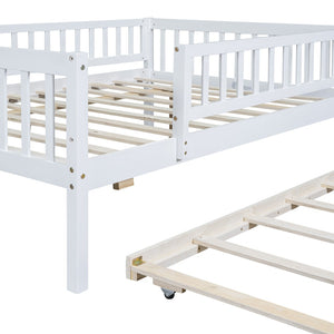 HomeRoots White Wood Full Daybed Frame with Trundle – Timeless Design, Versatile Comfort & Easy Storage Solution 606961