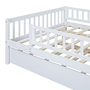HomeRoots White Wood Full Daybed Frame with Trundle – Timeless Design, Versatile Comfort & Easy Storage Solution 606961