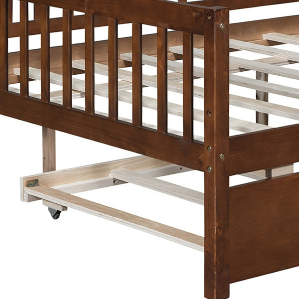 HomeRoots Walnut Wood Full Day Bed with Trundle – Elegant, Versatile Seating & Sleeping Solution for Any Space 606962