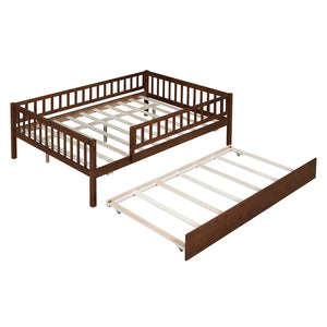 HomeRoots Walnut Wood Full Day Bed with Trundle – Elegant, Versatile Seating & Sleeping Solution for Any Space 606962