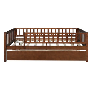 HomeRoots Walnut Wood Full Day Bed with Trundle – Elegant, Versatile Seating & Sleeping Solution for Any Space 606962