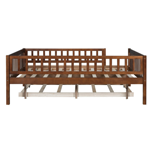 HomeRoots Walnut Wood Full Day Bed with Trundle – Elegant, Versatile Seating & Sleeping Solution for Any Space 606962
