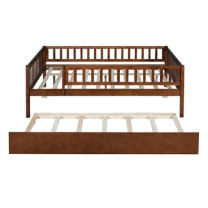 HomeRoots Walnut Wood Full Day Bed with Trundle – Elegant, Versatile Seating & Sleeping Solution for Any Space 606962