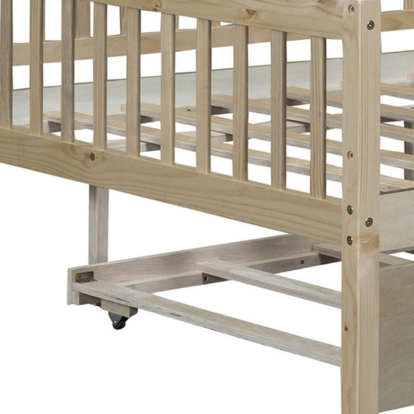 HomeRoots Natural Wood Full Daybed Frame with Trundle - Stylish, Durable Design for Versatile Guest Spaces 606963