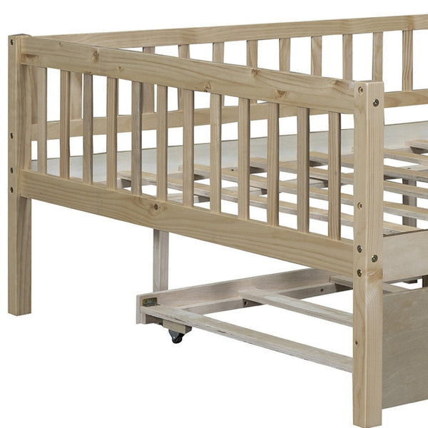HomeRoots Natural Wood Full Daybed Frame with Trundle - Stylish, Durable Design for Versatile Guest Spaces 606963
