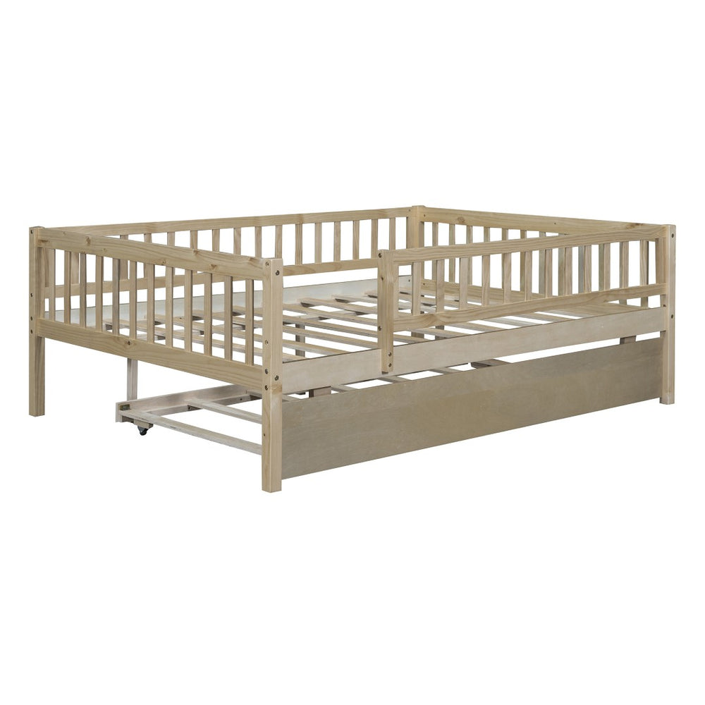 HomeRoots Natural Wood Full Daybed Frame with Trundle - Stylish, Durable Design for Versatile Guest Spaces 606963
