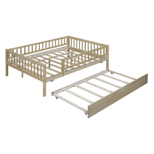 HomeRoots Natural Wood Full Daybed Frame with Trundle - Stylish, Durable Design for Versatile Guest Spaces 606963