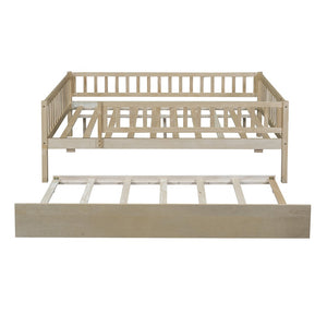 HomeRoots Natural Wood Full Daybed Frame with Trundle - Stylish, Durable Design for Versatile Guest Spaces 606963