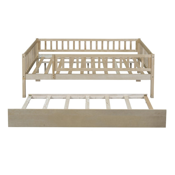 HomeRoots Natural Wood Full Daybed Frame with Trundle - Stylish, Durable Design for Versatile Guest Spaces 606963