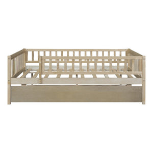 HomeRoots Natural Wood Full Daybed Frame with Trundle - Stylish, Durable Design for Versatile Guest Spaces 606963