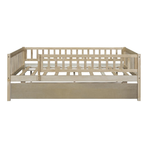 HomeRoots Natural Wood Full Daybed Frame with Trundle - Stylish, Durable Design for Versatile Guest Spaces 606963