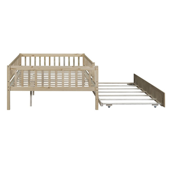 HomeRoots Natural Wood Full Daybed Frame with Trundle - Stylish, Durable Design for Versatile Guest Spaces 606963