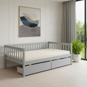 HomeRoots Gray Wood Twin Daybed Frame with Under-Bed Drawers for Modern Storage & Space-Saving Style 606964