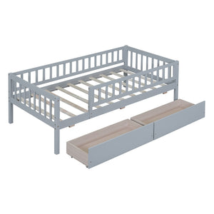 HomeRoots Gray Wood Twin Daybed Frame with Under-Bed Drawers for Modern Storage & Space-Saving Style 606964