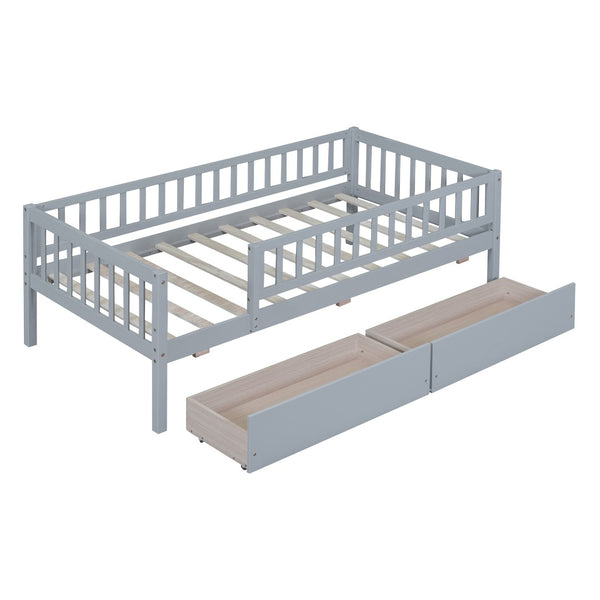 HomeRoots Gray Wood Twin Daybed Frame with Under-Bed Drawers for Modern Storage & Space-Saving Style 606964