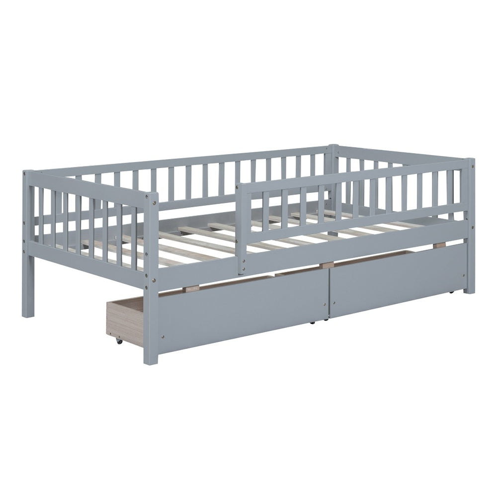 HomeRoots Gray Wood Twin Daybed Frame with Under-Bed Drawers for Modern Storage & Space-Saving Style 606964