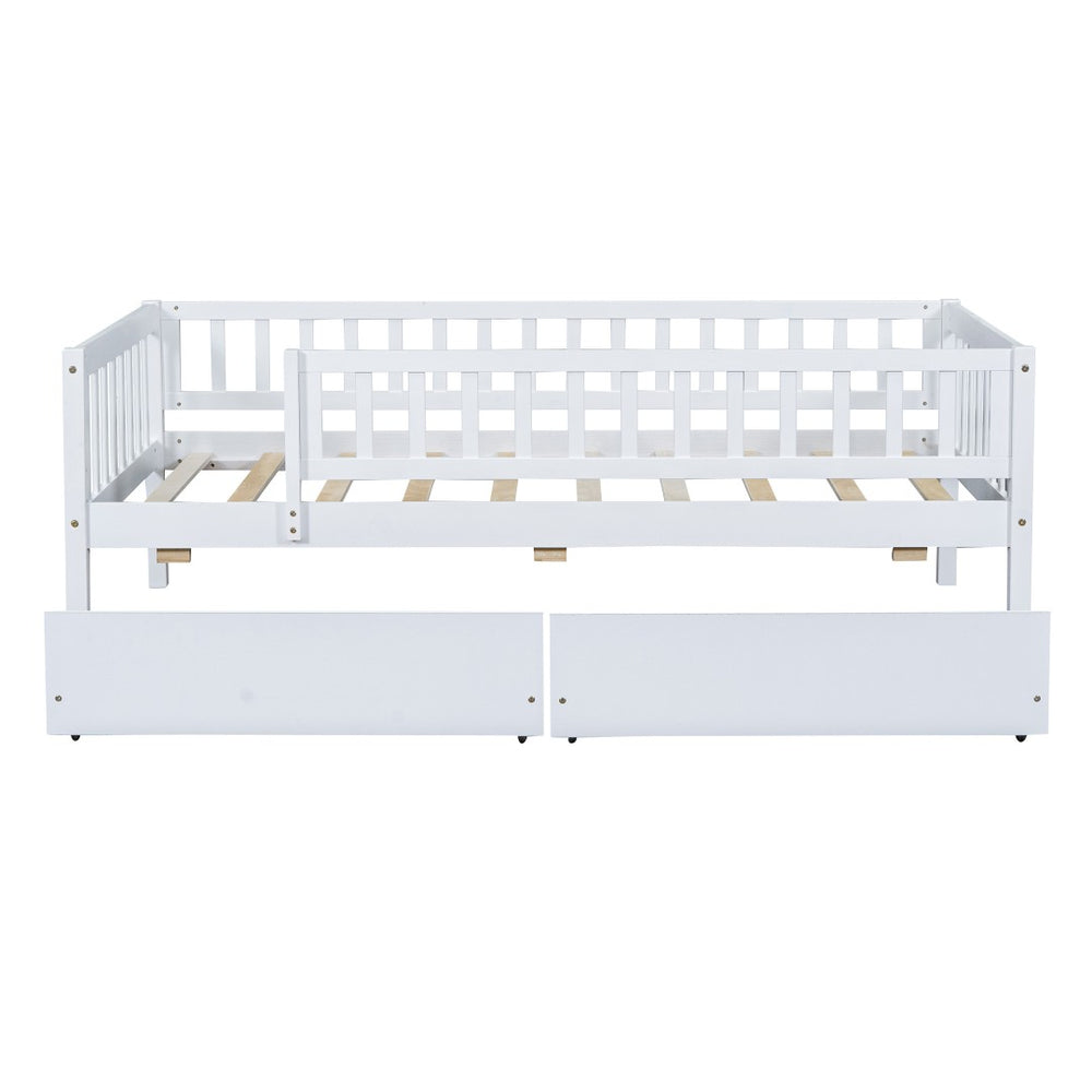 HomeRoots White Wood Twin Daybed Frame with Storage Drawers - Stylish, Durable Design for Versatile Use 606965