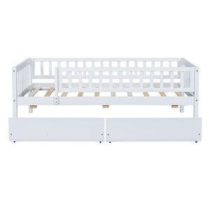 HomeRoots White Wood Twin Daybed Frame with Storage Drawers - Stylish, Durable Design for Versatile Use 606965