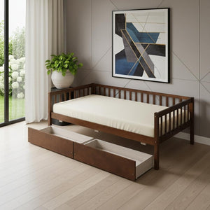 HomeRoots Walnut Twin Daybed Frame with Drawers - Elegant Storage Solution for Compact Spaces & Kids' Rooms 606966