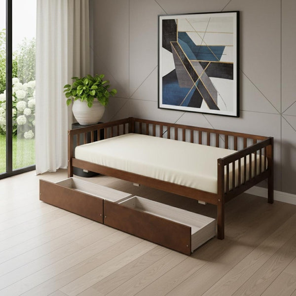 HomeRoots Walnut Twin Daybed Frame with Drawers - Elegant Storage Solution for Compact Spaces & Kids' Rooms 606966