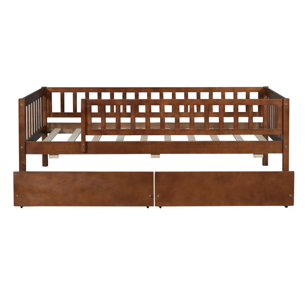 HomeRoots Walnut Twin Daybed Frame with Drawers - Elegant Storage Solution for Compact Spaces & Kids' Rooms 606966