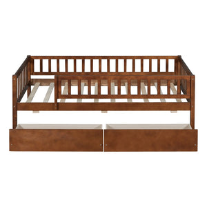 HomeRoots Walnut Twin Daybed Frame with Drawers - Elegant Storage Solution for Compact Spaces & Kids' Rooms 606966