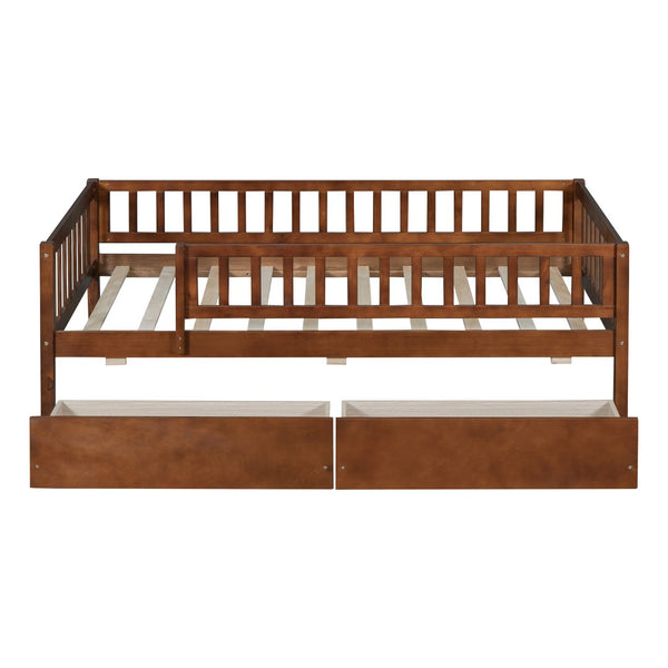 HomeRoots Walnut Twin Daybed Frame with Drawers - Elegant Storage Solution for Compact Spaces & Kids' Rooms 606966