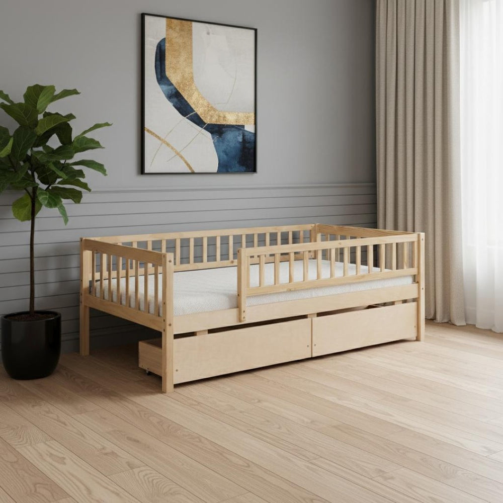 HomeRoots Natural Wood Twin Daybed Frame with Storage Drawers - Stylish Multi-Functional Design for Any Space 606967