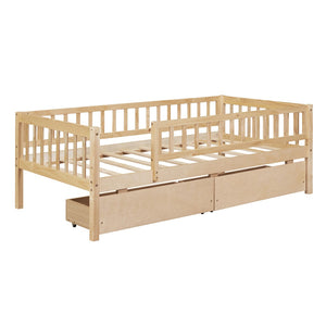 HomeRoots Natural Wood Twin Daybed Frame with Storage Drawers - Stylish Multi-Functional Design for Any Space 606967