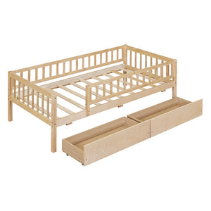 HomeRoots Natural Wood Twin Daybed Frame with Storage Drawers - Stylish Multi-Functional Design for Any Space 606967
