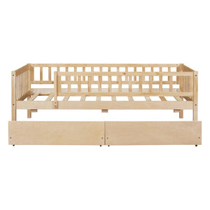 HomeRoots Natural Wood Twin Daybed Frame with Storage Drawers - Stylish Multi-Functional Design for Any Space 606967