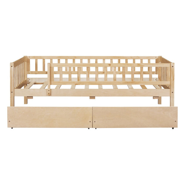 HomeRoots Natural Wood Twin Daybed Frame with Storage Drawers - Stylish Multi-Functional Design for Any Space 606967