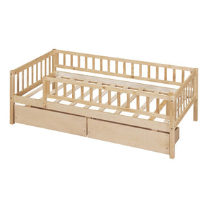 HomeRoots Natural Wood Twin Daybed Frame with Storage Drawers - Stylish Multi-Functional Design for Any Space 606967