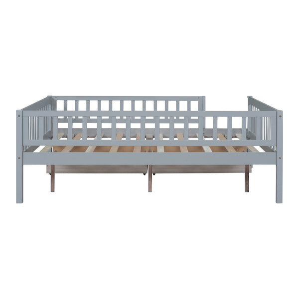 HomeRoots Gray Wood Full Daybed Frame with Under-Bed Drawers - Stylish Storage Solution for Any Bedroom! 606968