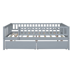 HomeRoots Gray Wood Full Daybed Frame with Under-Bed Drawers - Stylish Storage Solution for Any Bedroom! 606968