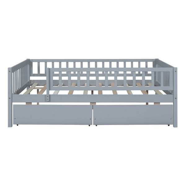 HomeRoots Gray Wood Full Daybed Frame with Under-Bed Drawers - Stylish Storage Solution for Any Bedroom! 606968