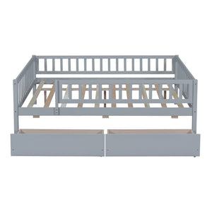 HomeRoots Gray Wood Full Daybed Frame with Under-Bed Drawers - Stylish Storage Solution for Any Bedroom! 606968