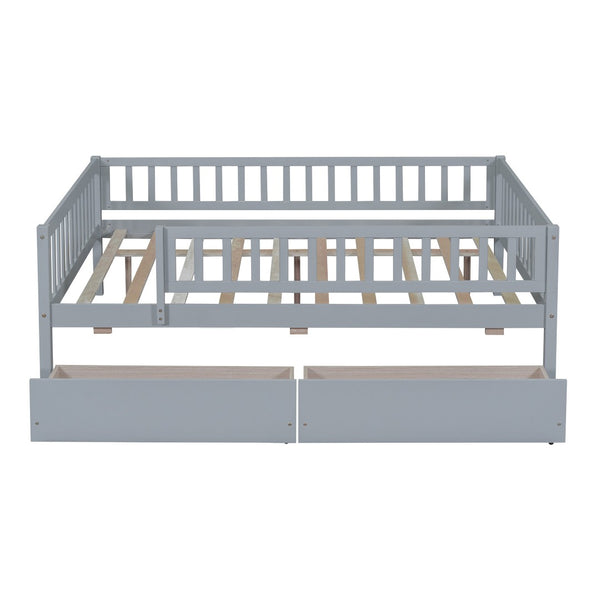 HomeRoots Gray Wood Full Daybed Frame with Under-Bed Drawers - Stylish Storage Solution for Any Bedroom! 606968