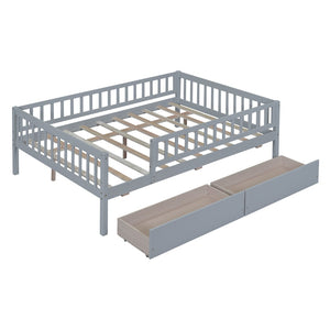 HomeRoots Gray Wood Full Daybed Frame with Under-Bed Drawers - Stylish Storage Solution for Any Bedroom! 606968