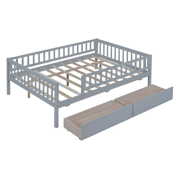 HomeRoots Gray Wood Full Daybed Frame with Under-Bed Drawers - Stylish Storage Solution for Any Bedroom! 606968
