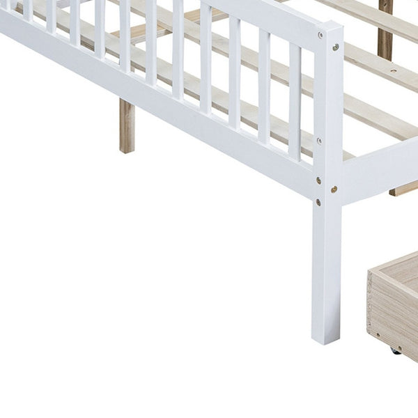 HomeRoots White Wood Full Daybed Frame with Built-in Drawers – Elegant Multi-Functional Storage Solution for Your Home 606969