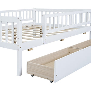 HomeRoots White Wood Full Daybed Frame with Built-in Drawers – Elegant Multi-Functional Storage Solution for Your Home 606969