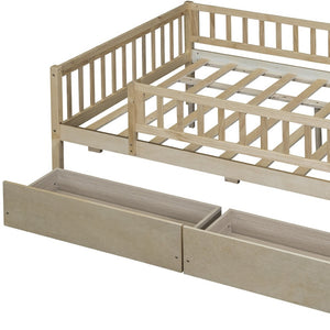 HomeRoots Natural Wood Full Daybed Frame with Storage Drawers – Stylish, Durable, and Space-Saving Design! 606970