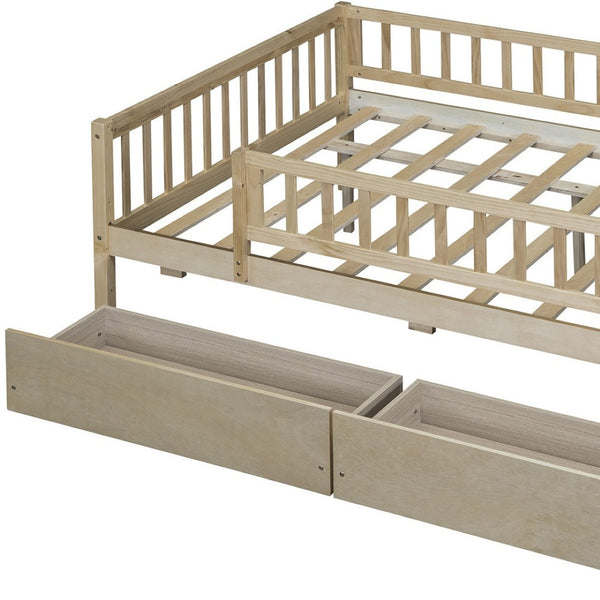 HomeRoots Natural Wood Full Daybed Frame with Storage Drawers – Stylish, Durable, and Space-Saving Design! 606970