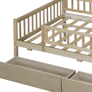 HomeRoots Natural Wood Full Daybed Frame with Storage Drawers – Stylish, Durable, and Space-Saving Design! 606970