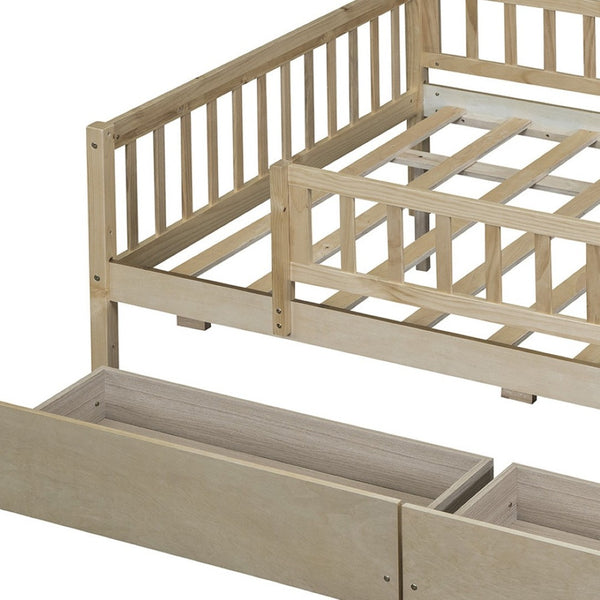 HomeRoots Natural Wood Full Daybed Frame with Storage Drawers – Stylish, Durable, and Space-Saving Design! 606970